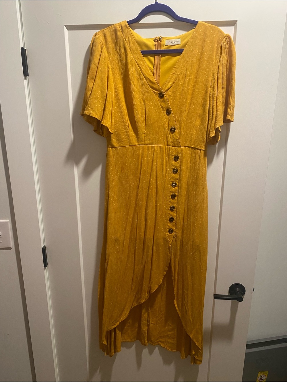vestique Mustard Yellow High-Low Button Front Dress